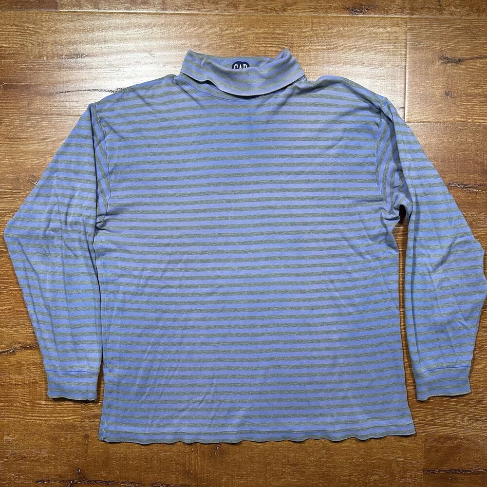 Vintage Gap Turtle Neck T Shirt Mens XL Purple Stripe Long Sleeve Alt Distressed
